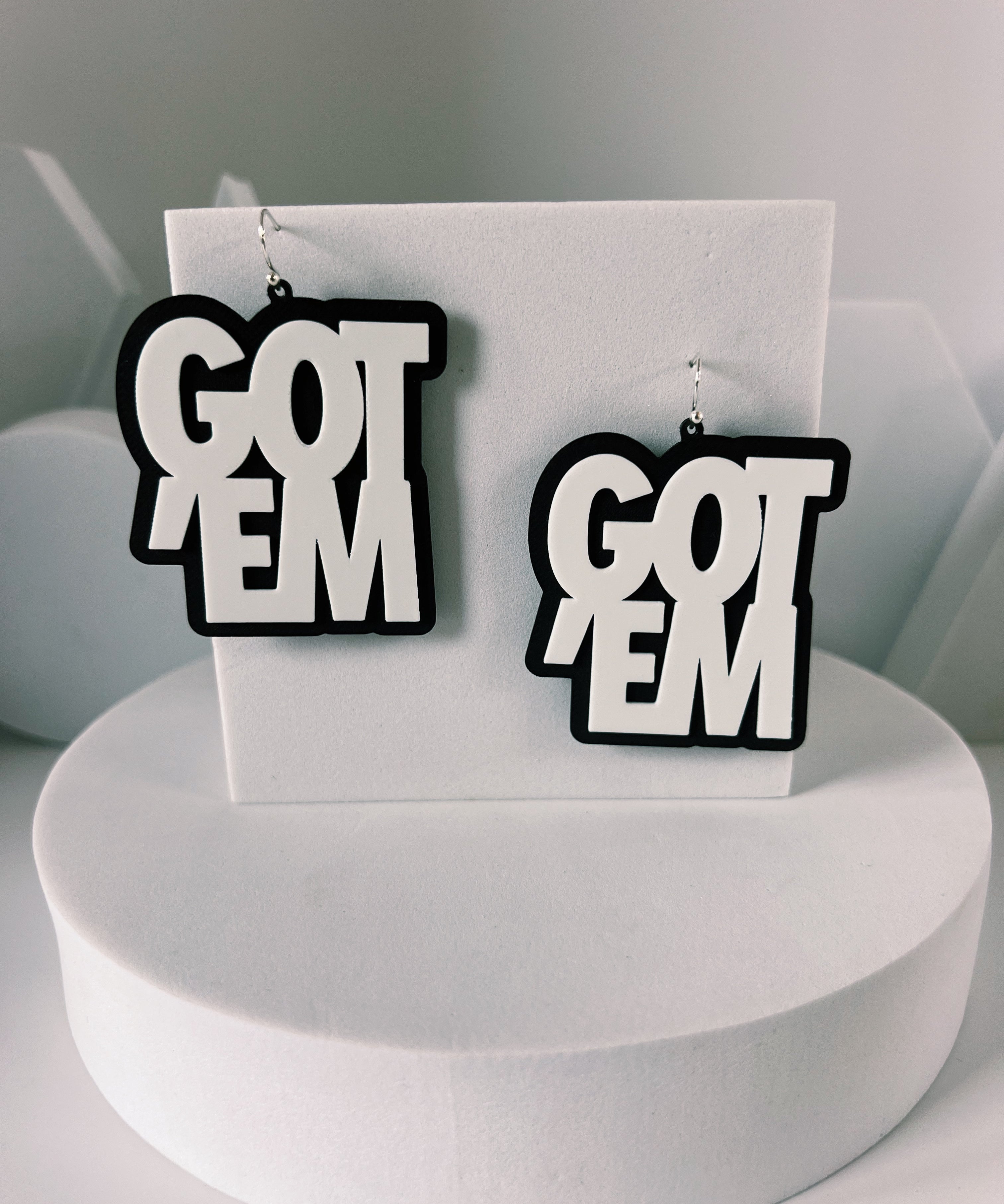 Got'Em Earrings - White on Black - Gutzy Designs