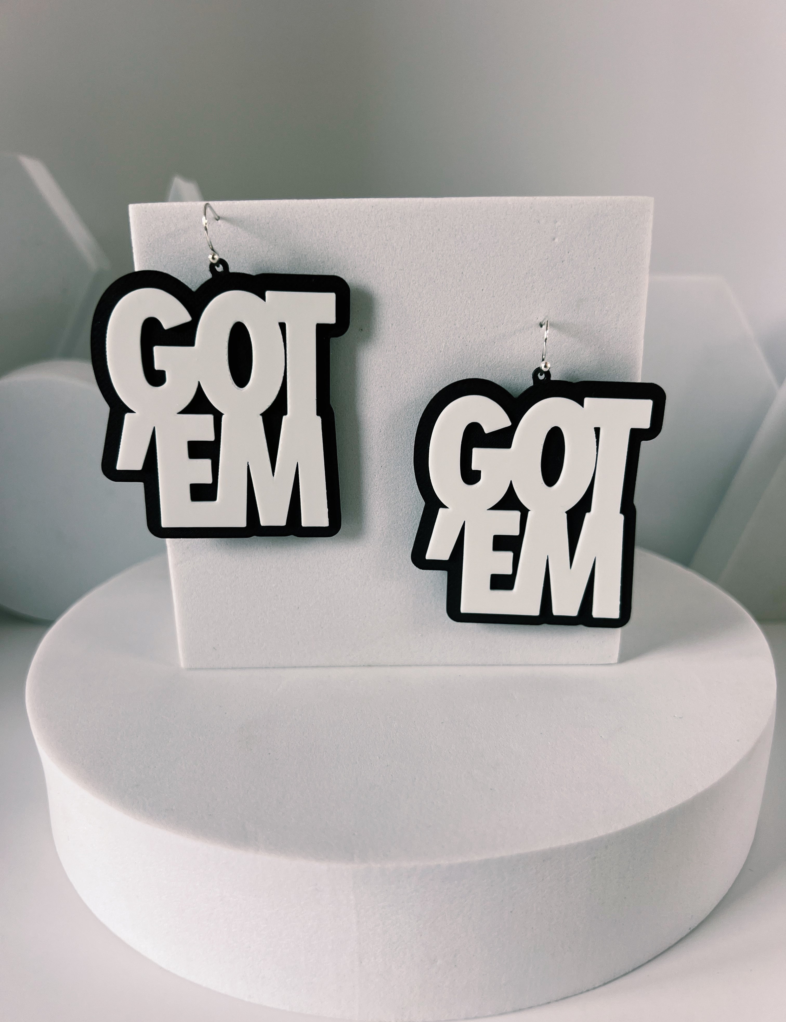 Got'Em Earrings - White on Black - Gutzy Designs