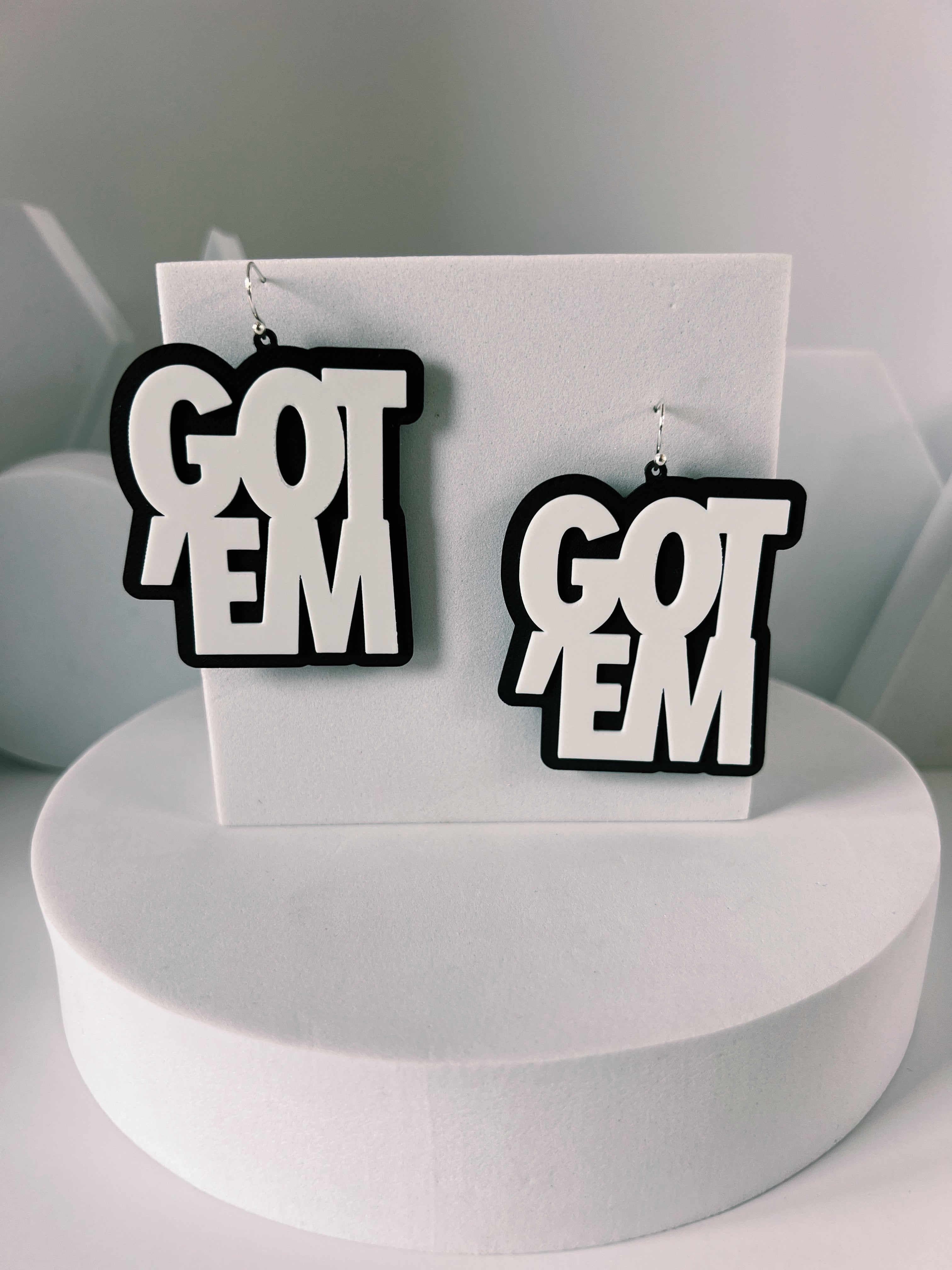 Got'Em Earrings - White on Black - Gutzy Designs