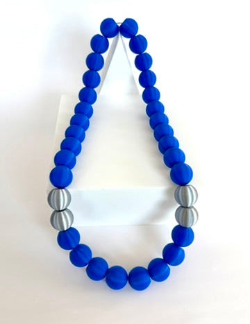Blue + Silver Stripes Bubble Chain necklace