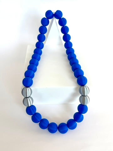 Blue + Silver Stripes Bubble Chain necklace