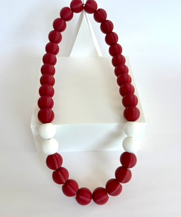 Crimson Red + White Stripes Bubble Chain necklace