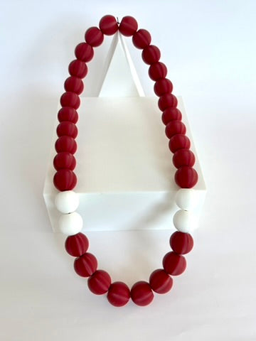 Crimson Red + White Stripes Bubble Chain necklace