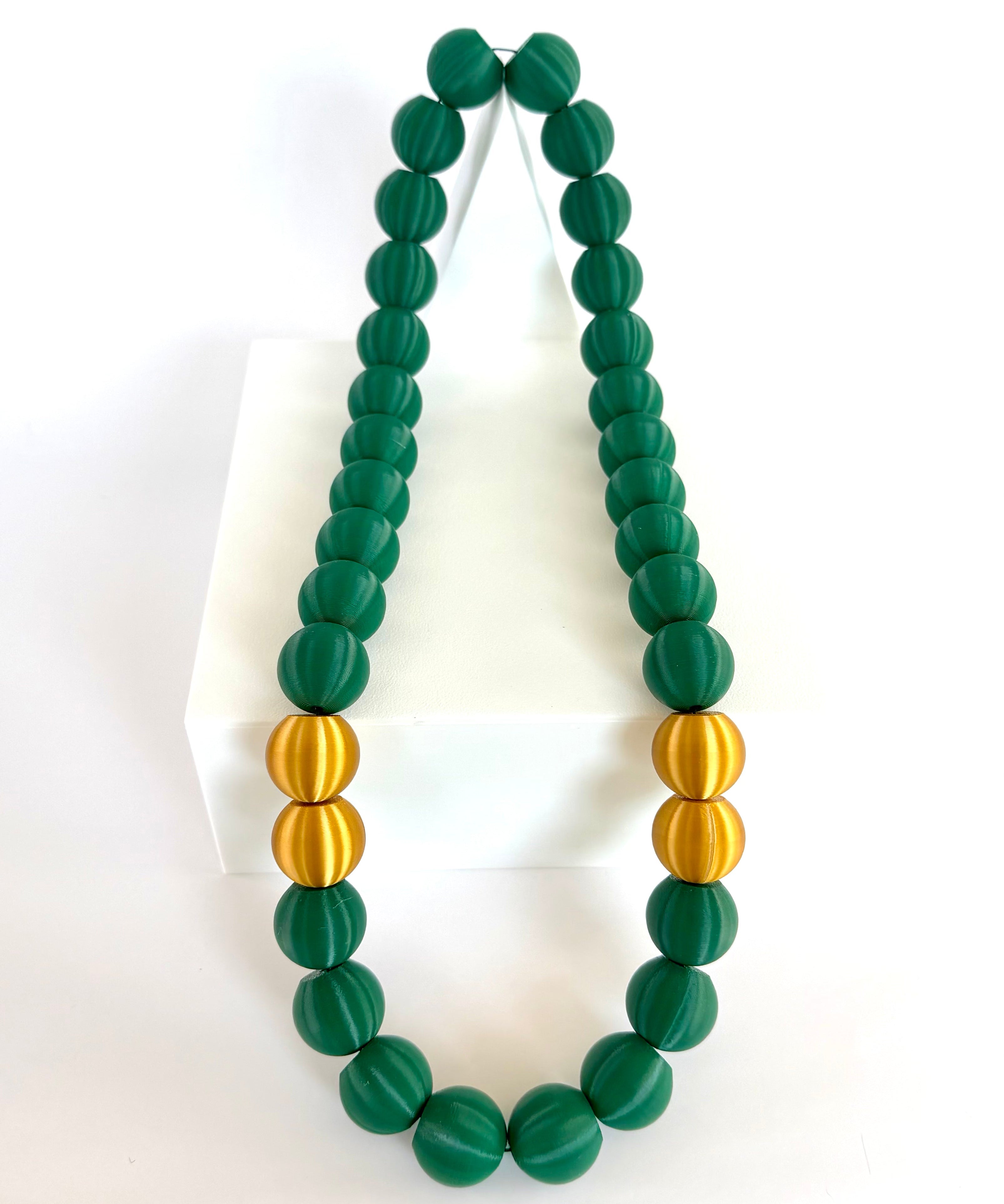 Hunter Green + Gold Stripes Bubble Chain necklace