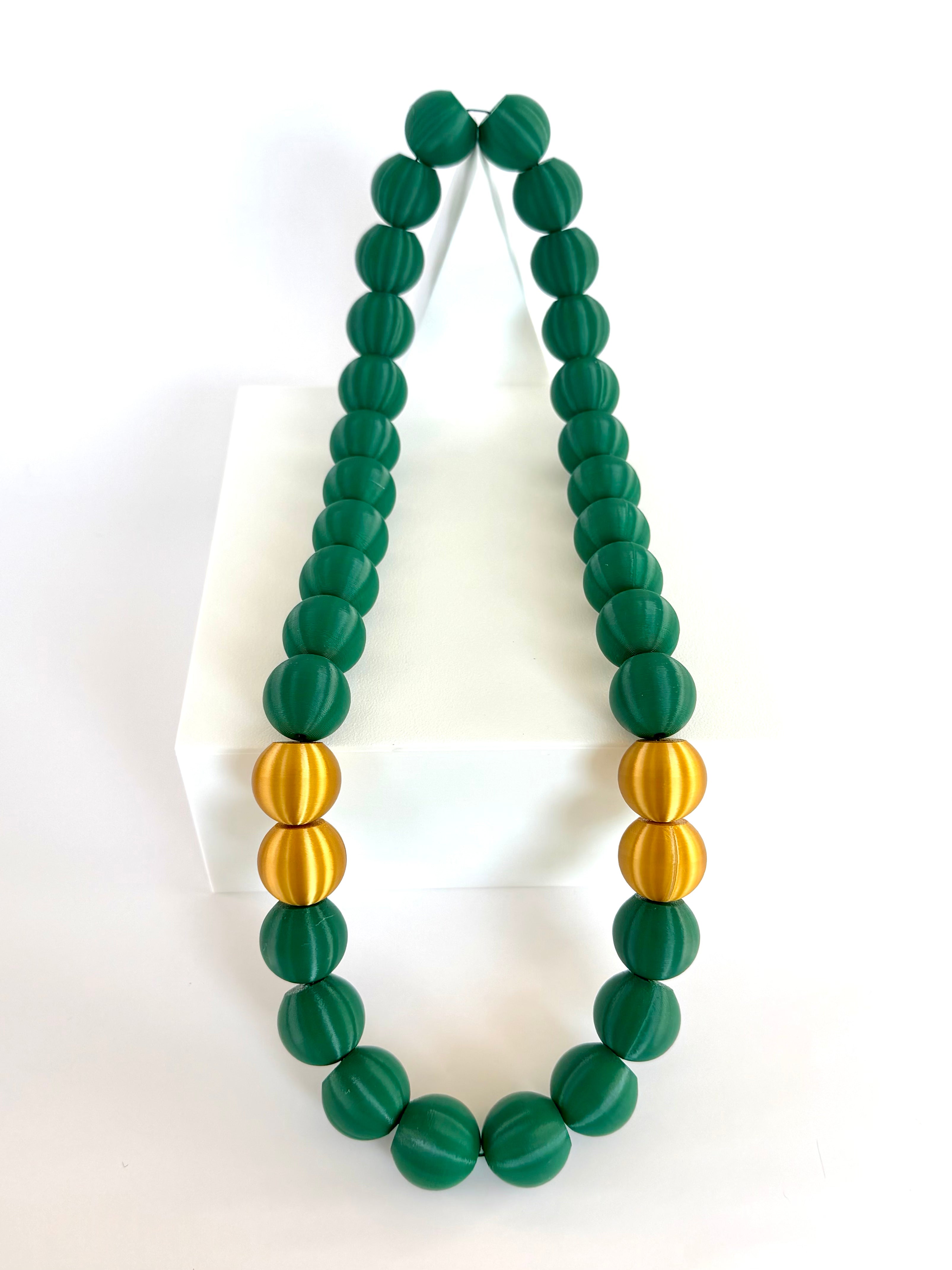 Hunter Green + Gold Stripes Bubble Chain necklace