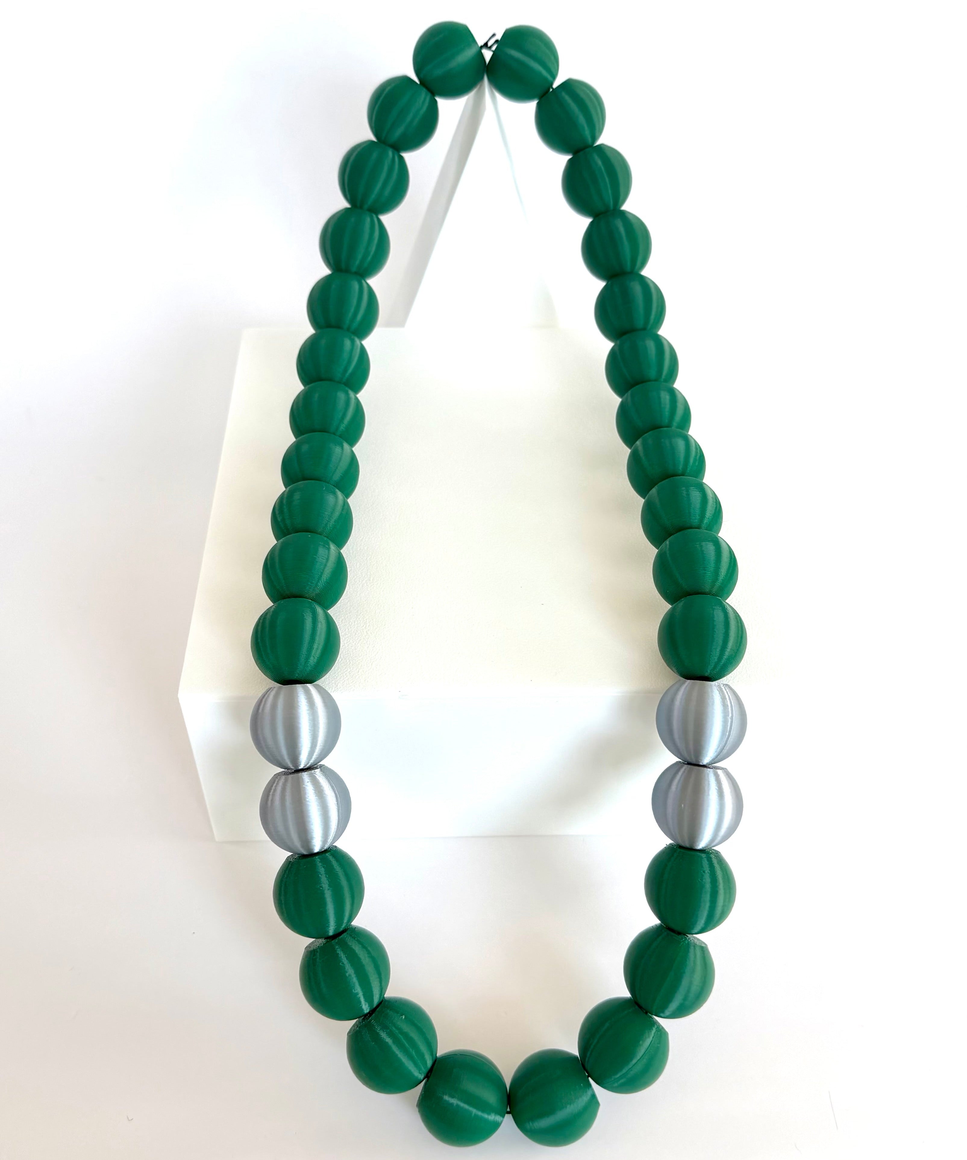 Hunter Green + Silver Stripes Bubble Chain necklace