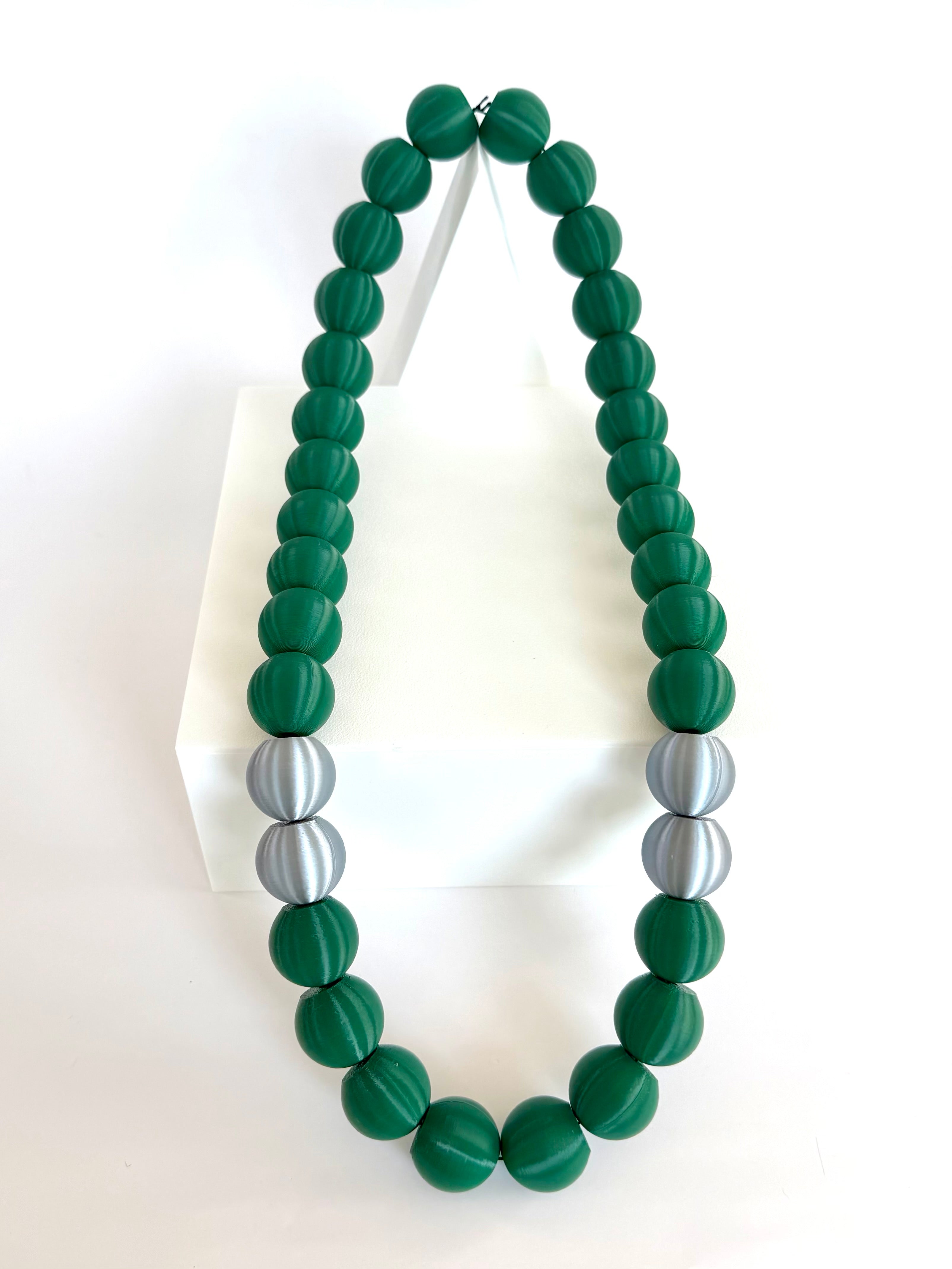 Hunter Green + Silver Stripes Bubble Chain necklace