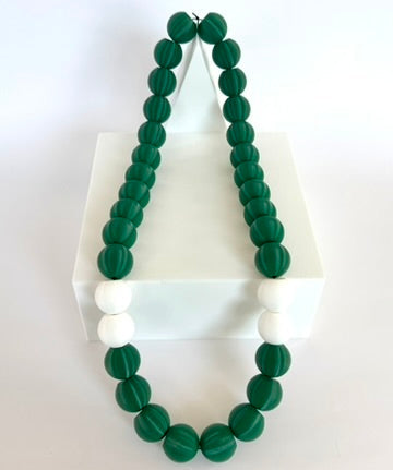 Hunter Green + White Stripes Bubble Chain necklace