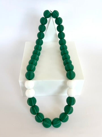 Hunter Green + White Stripes Bubble Chain necklace