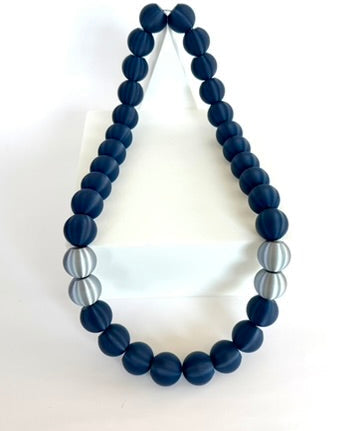 Navy + Silver Stripes Bubble Chain necklace