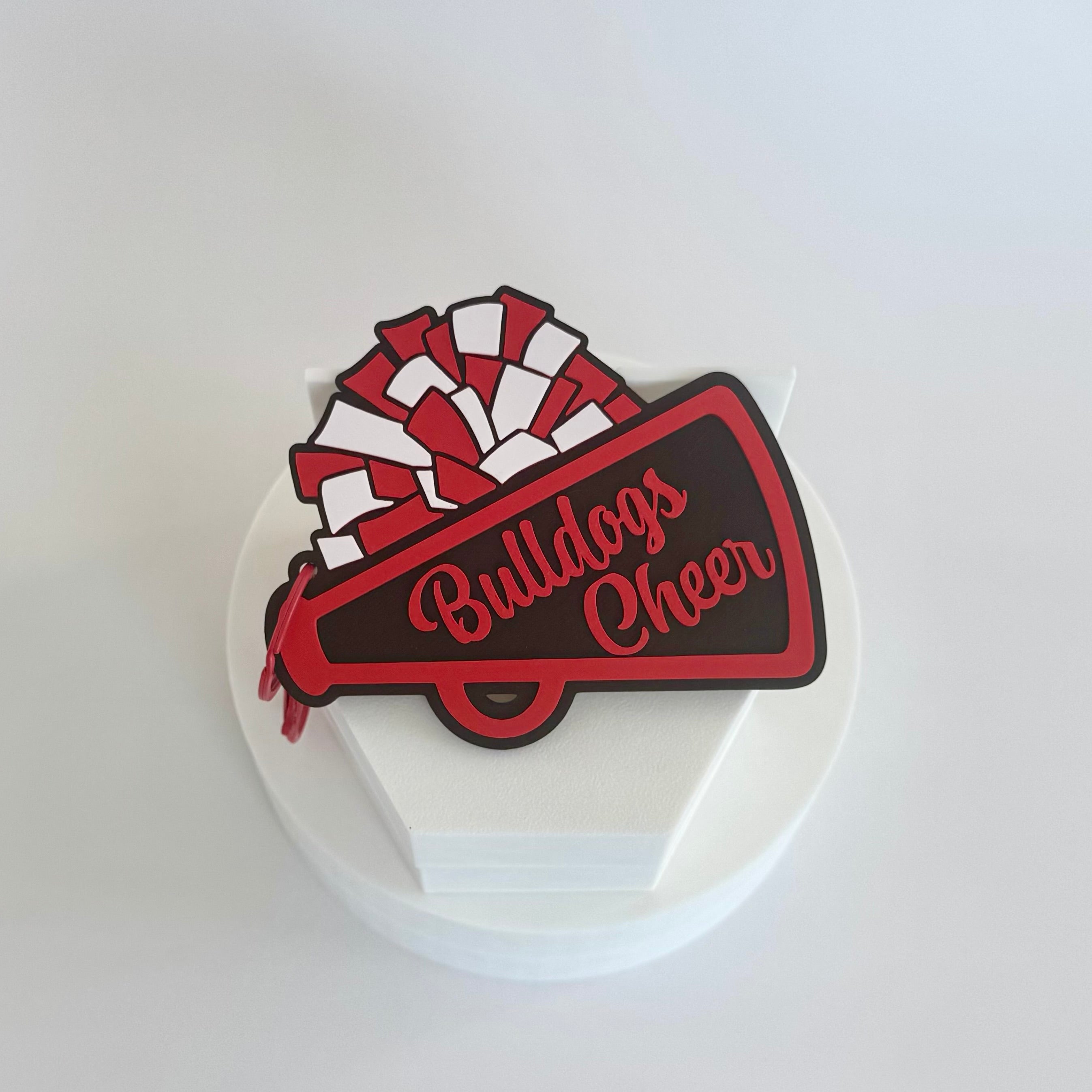 Bulldogs Cheer Bag Tag in red, black and white