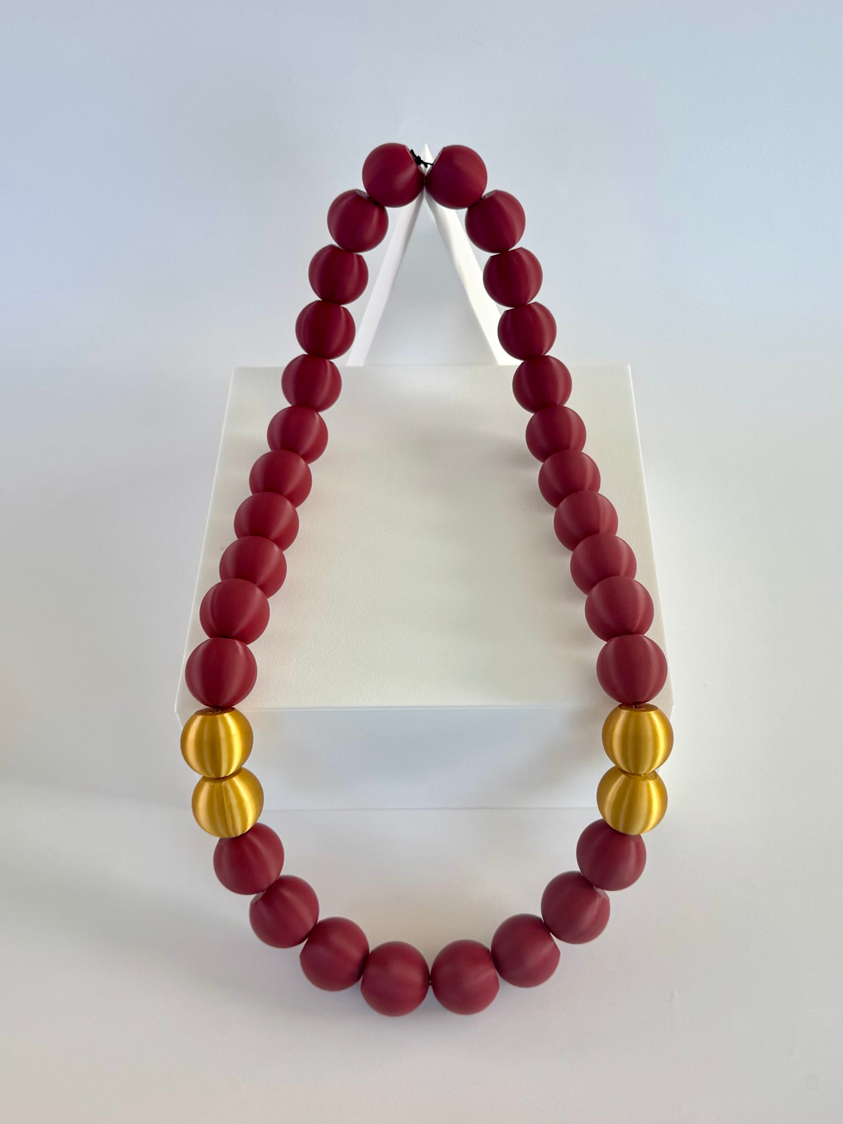 Crimson Red + Gold Stripes Bubble Chain