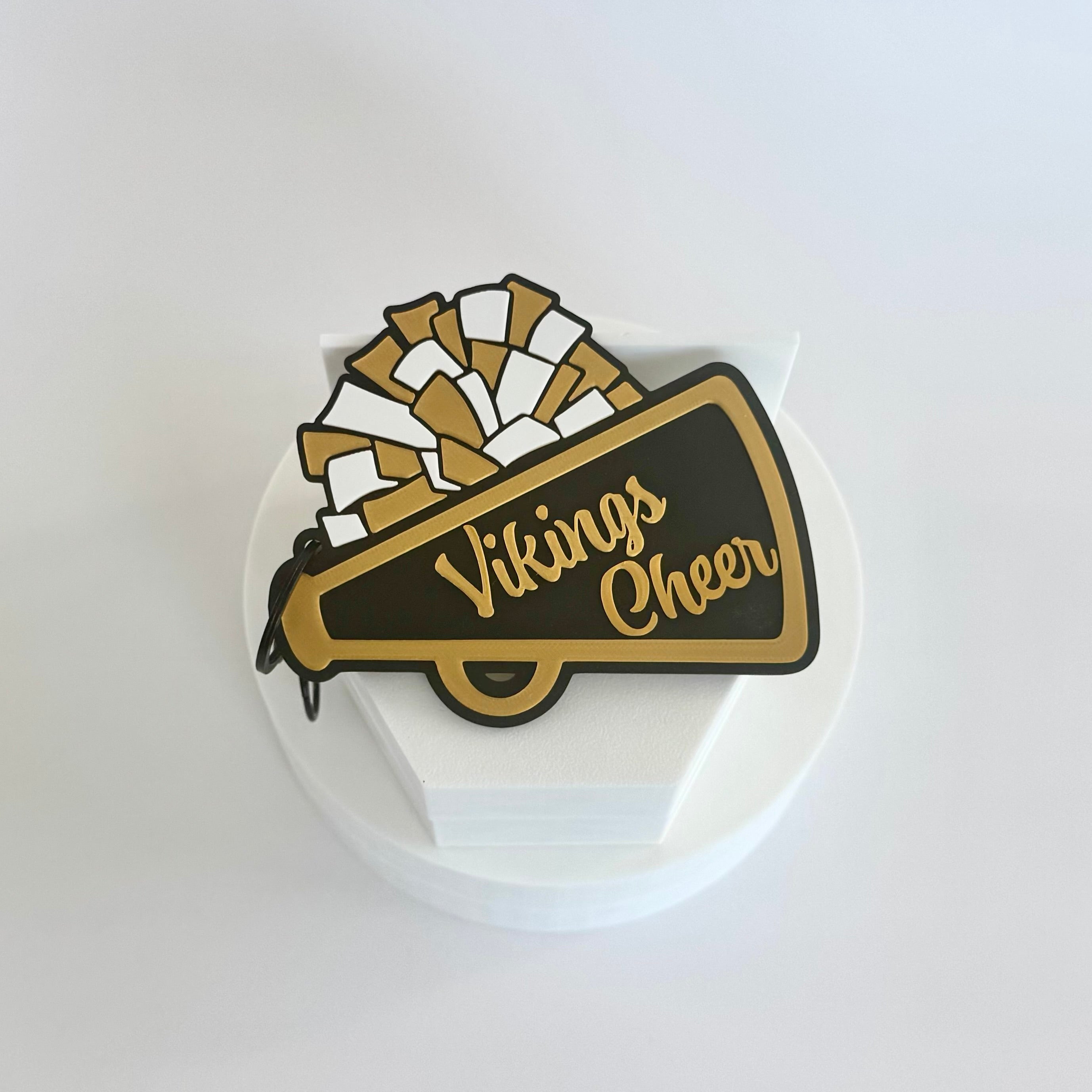 East Hall Vikings Cheer Bag Tag in gold, black and white