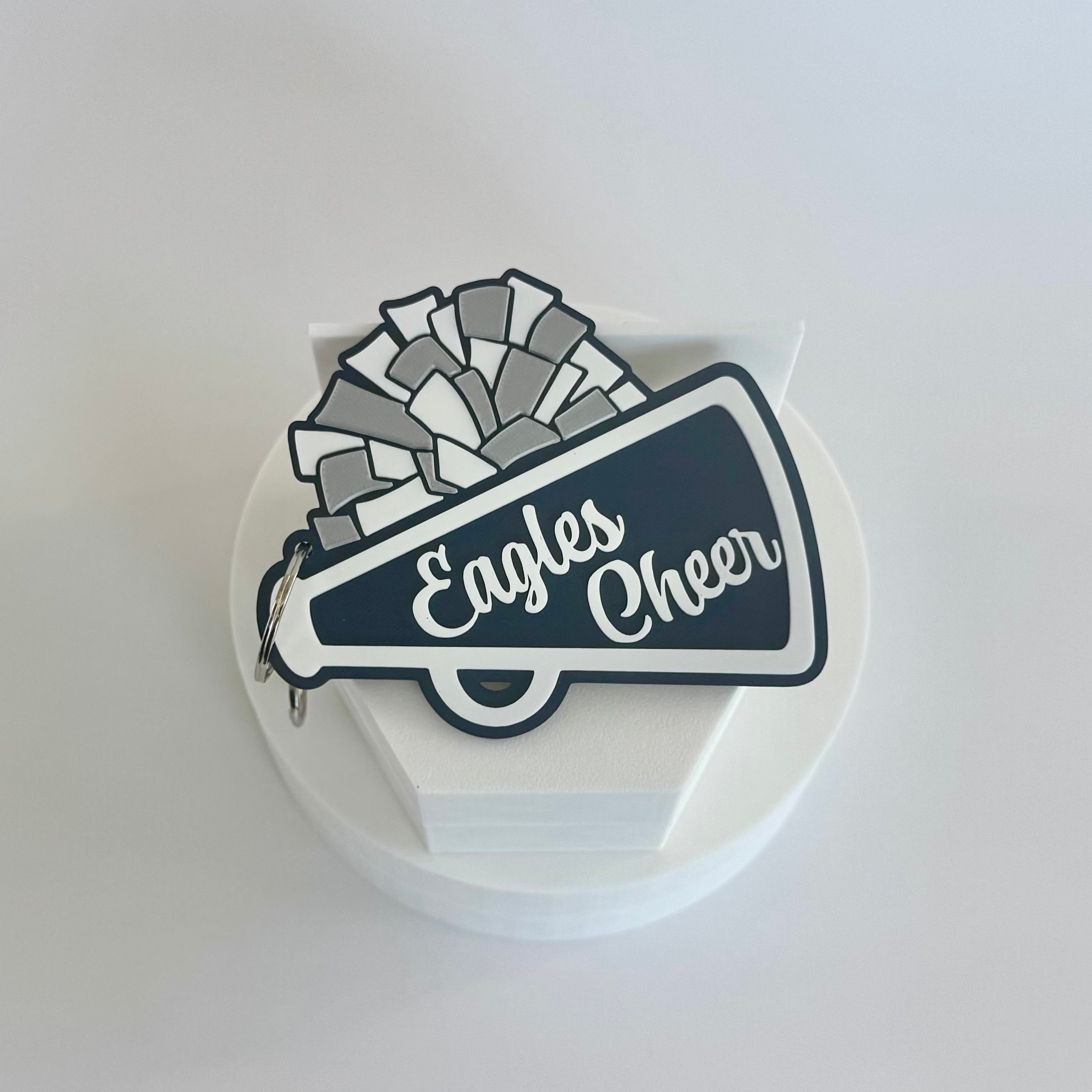 East Jackson Eagles Cheer Bag Tag in navy, white and silver