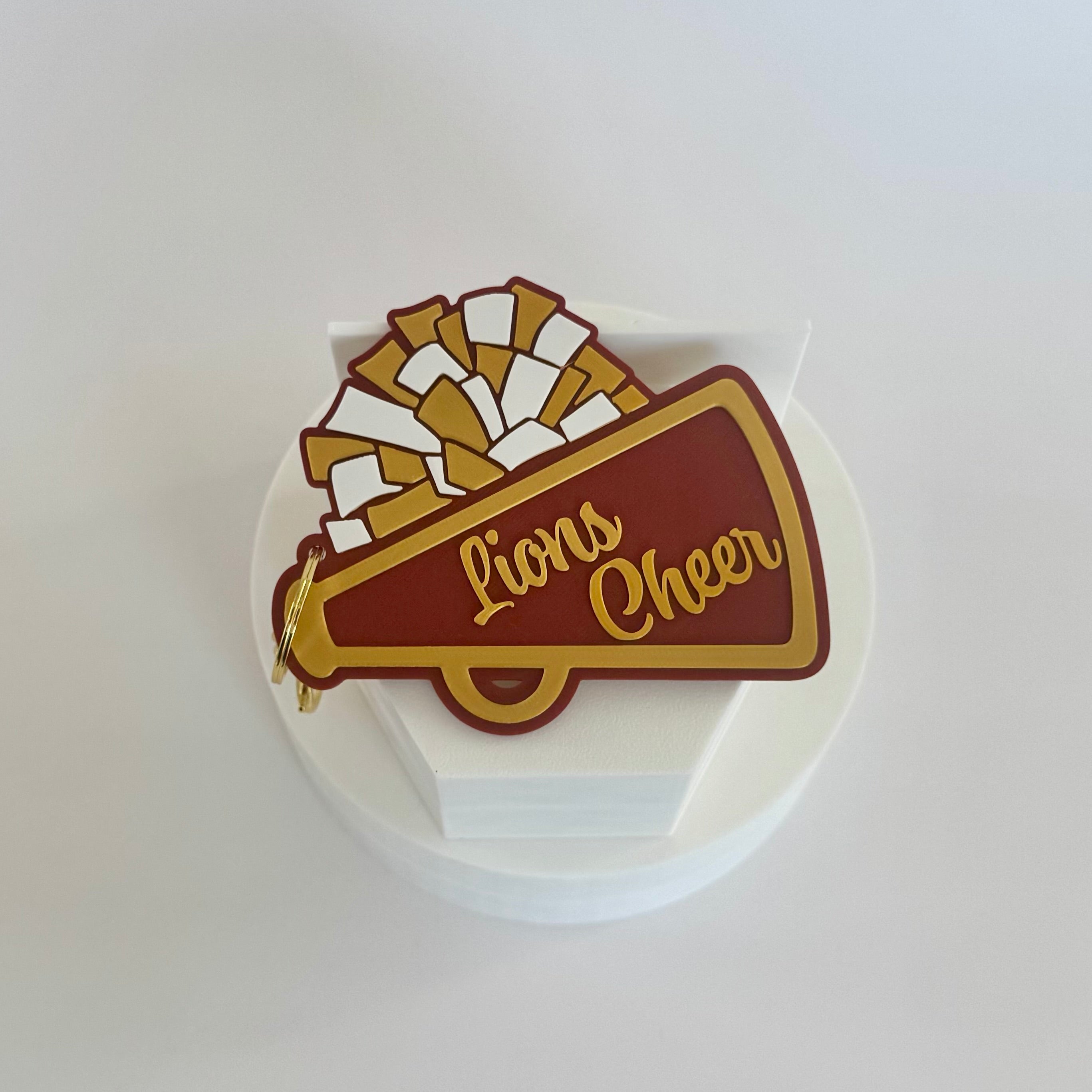 Hebron Christian Academy Lions Cheer Bag Tag in cardinal, gold and white