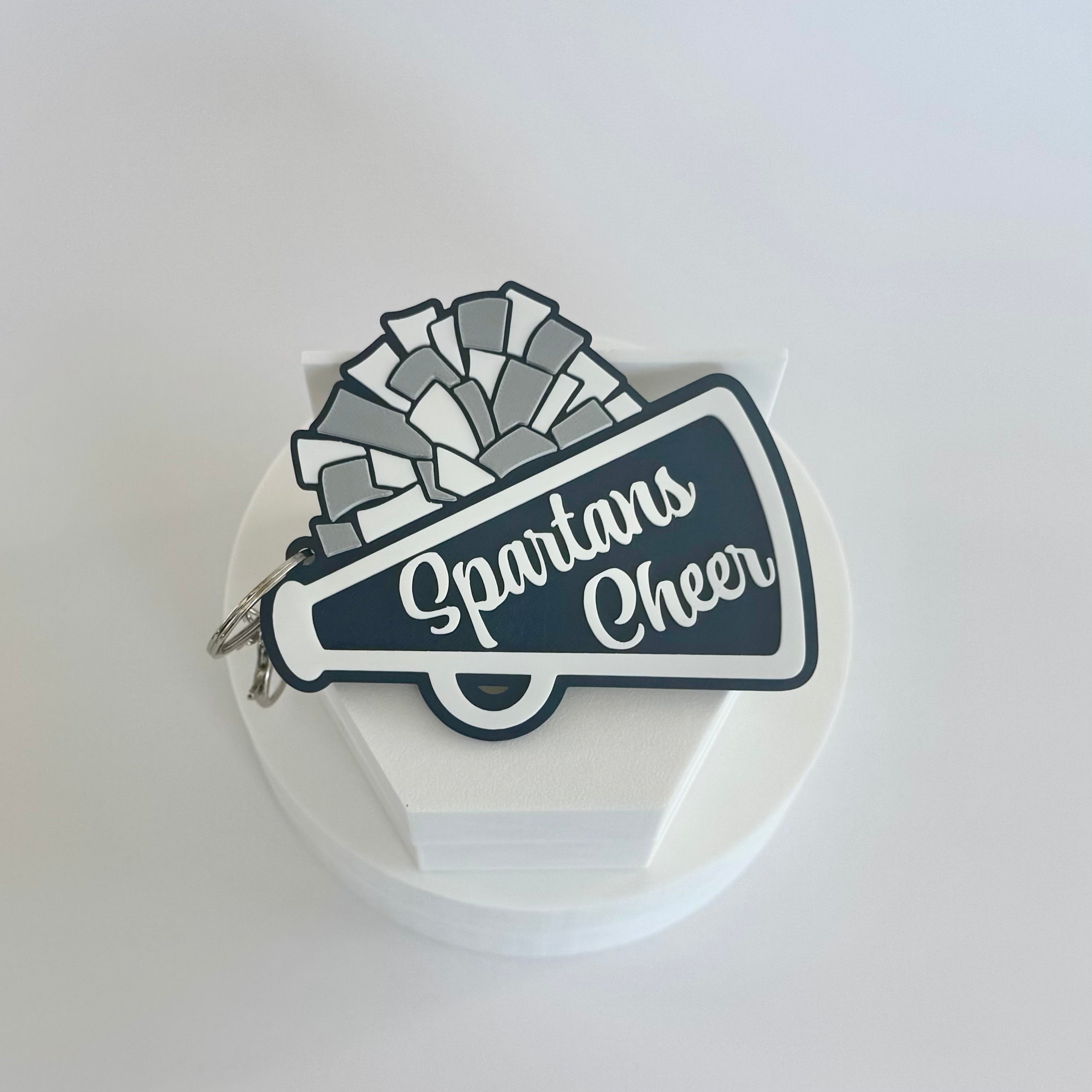 West Hall Spartans Cheer Bag Tag in navy, white and silver